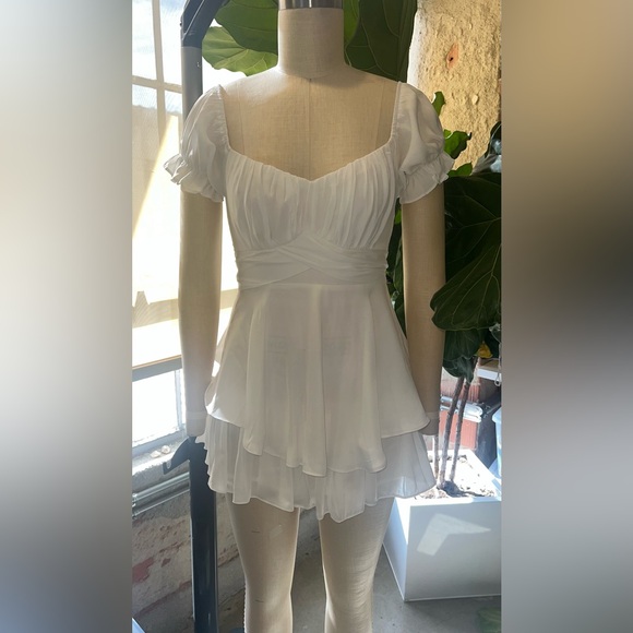 Saints + Secrets Elegant White Off-Shoulder Romper - Picture 5 of 10